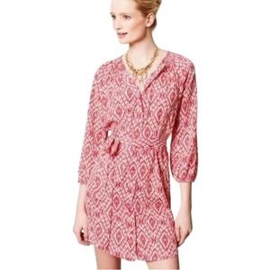 Maeve Pink Ikat dress shirt Anthropologie button up tie